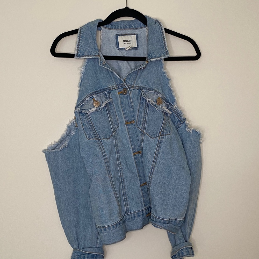 Forever 21 Light Blue Denim Jacket with Shoulder cut out